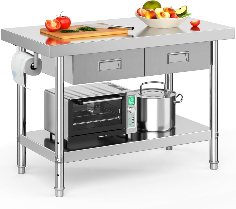48 24 Stainless Steel Table With 2 Drawers Work Table With Drawer Metal Table Prep Table For Home Kitchen Restaurant Garage