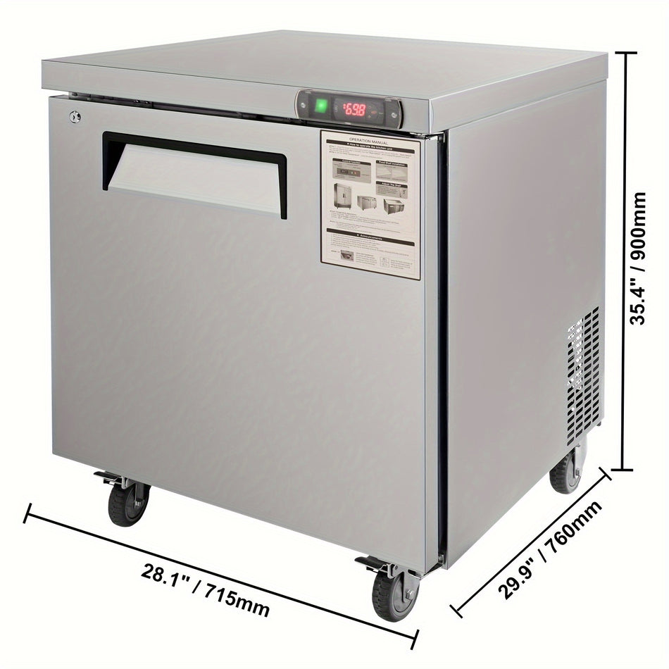 28 Inch Stainless Steel Undercounter Refrigerator 74 Cubic Feet With Fan Assisted Cooling And Lockable Single Door Ideal For Food Preparation Areas And Bars