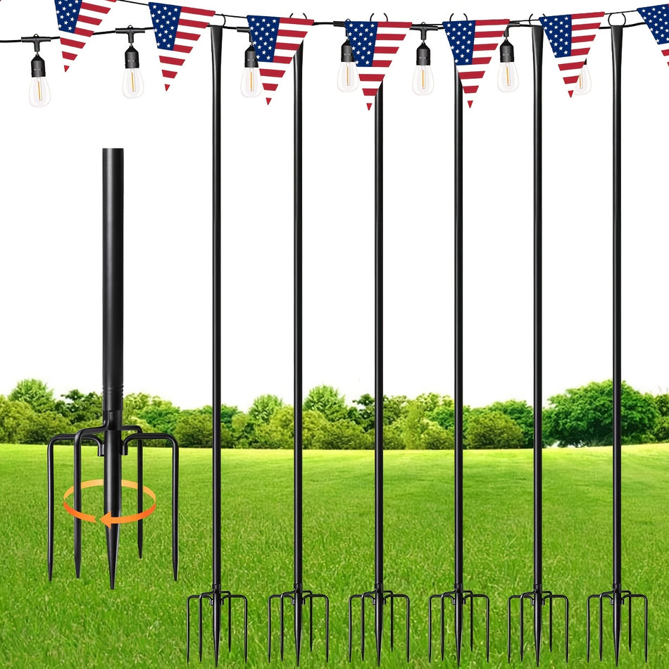 6Pcs 10Ft Metal String Light Poles For Outside With Fork Hanging Light Poles For Patio Backyard Garden Deck Party Wedding No String Light Only Pole