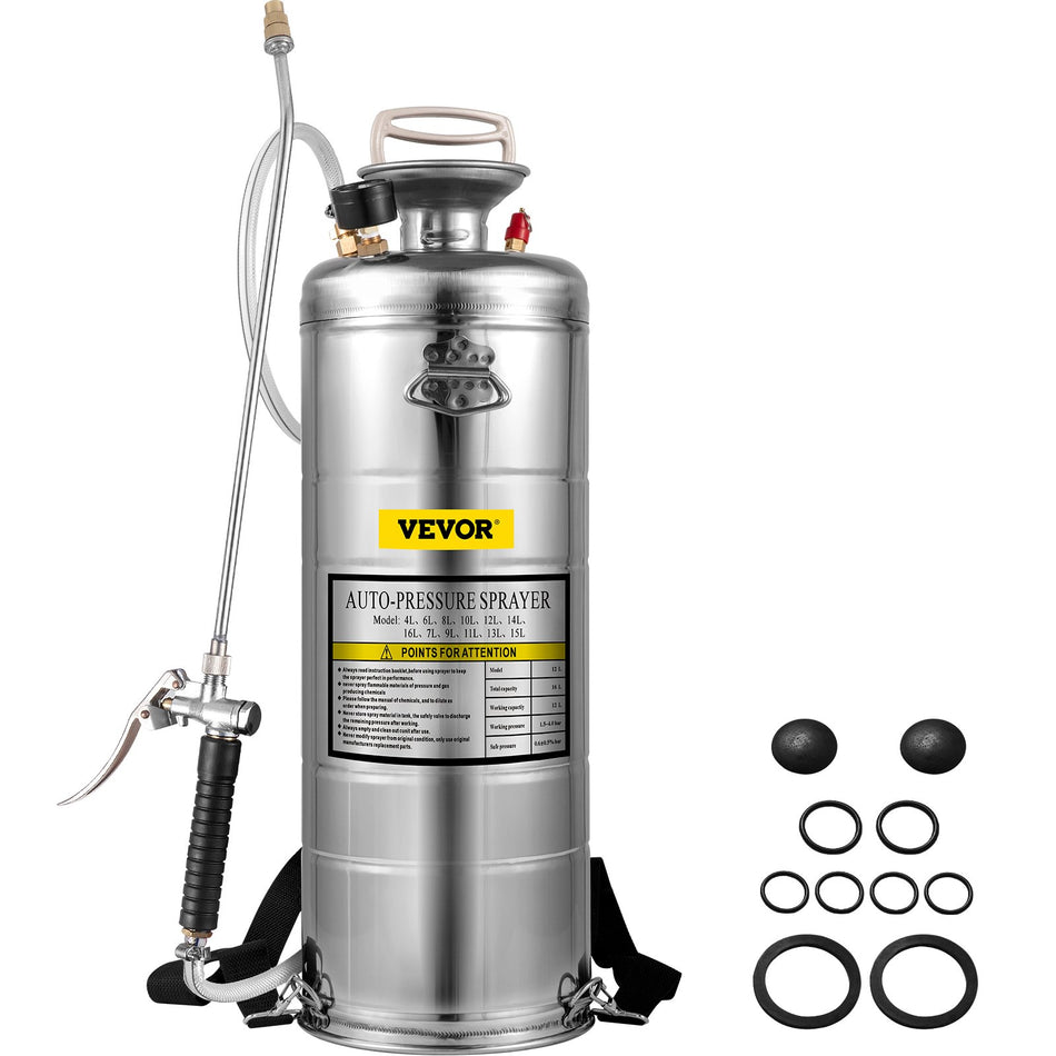35Gal Stainless Steel Sprayerl Set With 20 Wand Handle 3Ft Reinforced Hose Hand Pump Sprayer With Pressure Gaugesafety Valve Adjustable Nozzle Suitable For Gardening Sanitizing