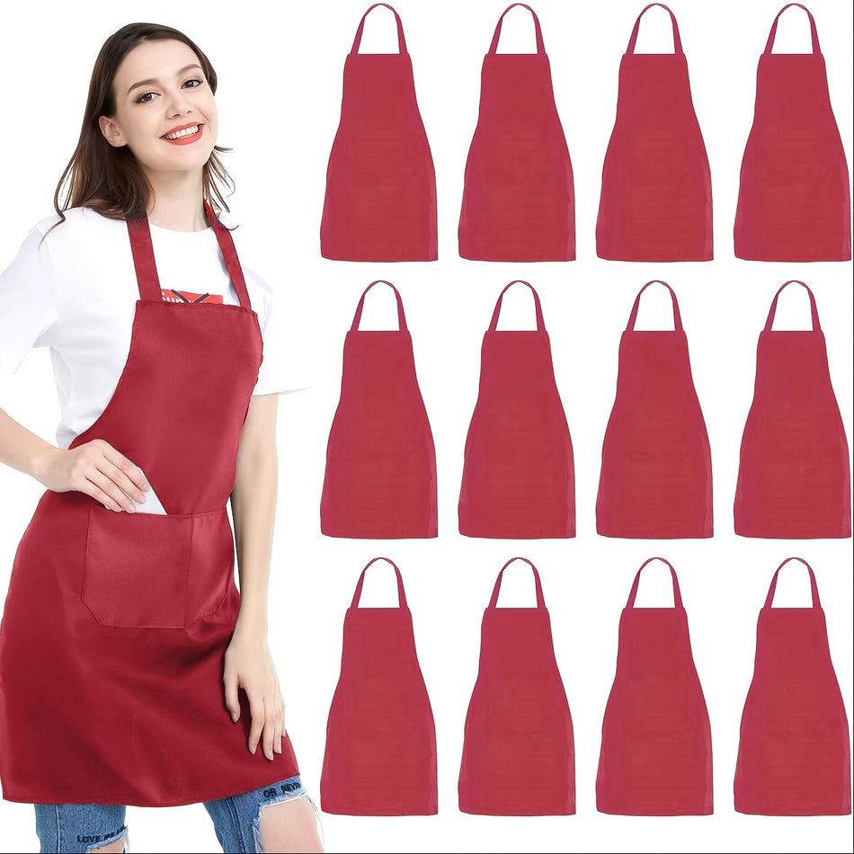 12 Pack Unisex Apron   Adjustable Waterdrop Resistant Apron With 2 Pockets For Chef Bbq Drawing   Cooking Kitchen Apron Bulk Red 12Pcs