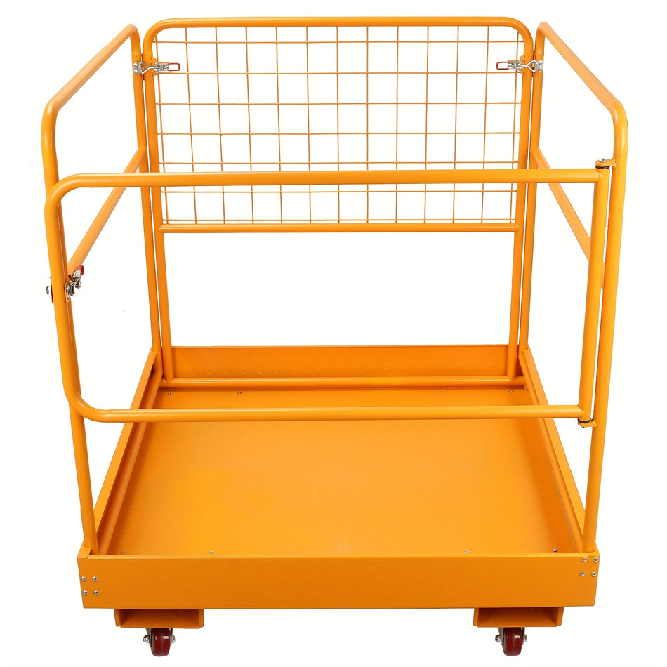 36X36 Heavy Duty Foldable Forklift Safety Cage With Non Slip Surface 1150Lbs Capacity 4 Wheels   Ideal For Outdoor Construction And Firefighting Use Construction Equipment Foldable Design Robust Mesh Sides