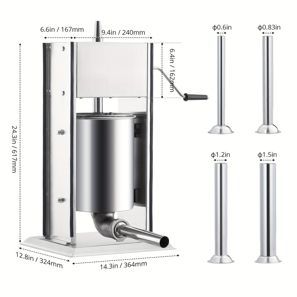 Sausage Stuffer Manual 7Lb3L Capacity Two Speed 304 Stainless Steel Sausage Filling Machine With 4 Stuffing Tubes Silver
