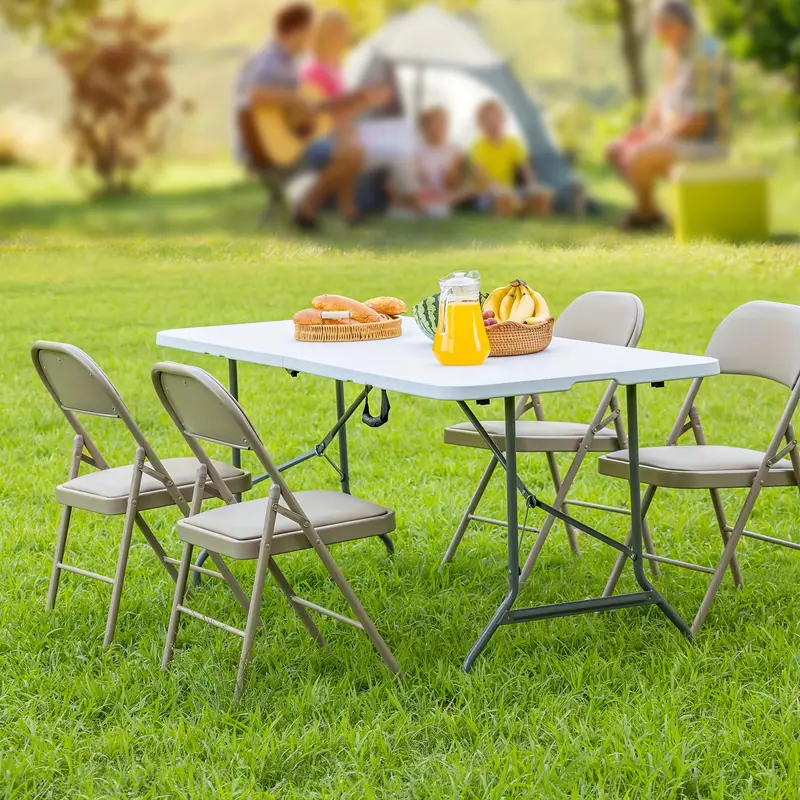 4Ft6Ft8Ft Portable Bars Folding Table Indoor Heavy Duty 300Lbs Weight Capacity Foldable Table With Carrying Handle And Safety Lock Ideal For Camping Parties Picnics And Portable Bars White