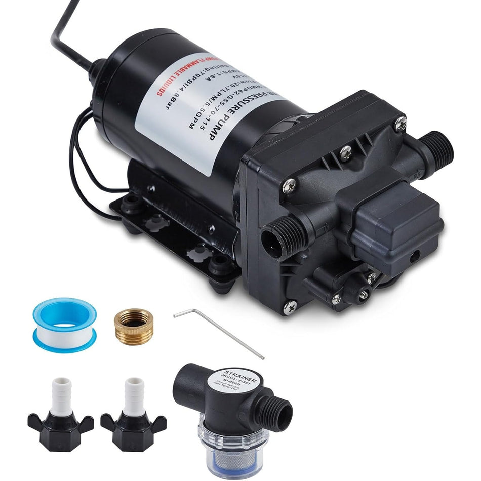 5Gpm Electric Water Pressure Booster1Pc Electric Water Pressure Booster Pump 115V Ac 5Gpm 55Psi Diaphragm Pump With 125Ft Head Lift Self Priming Thermal Overload Protection For Home Marine Yacht Garden Hose Us Plug