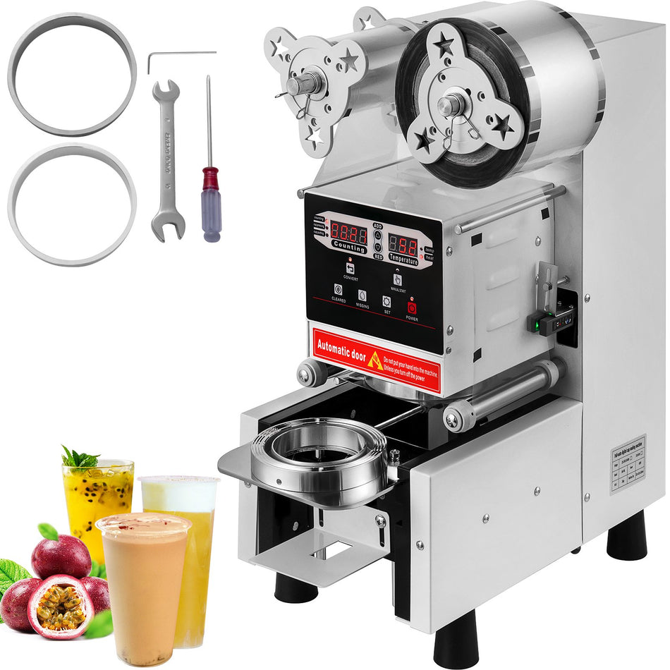 White Fully Automatic Cup Sealer Machine 95Mm90Mm Electric Cup Sealing Machine 500 650 Cupsh With Digital Control Led Panel For Sealing Plastic Cups Of Pp Pet And Paper Cups
