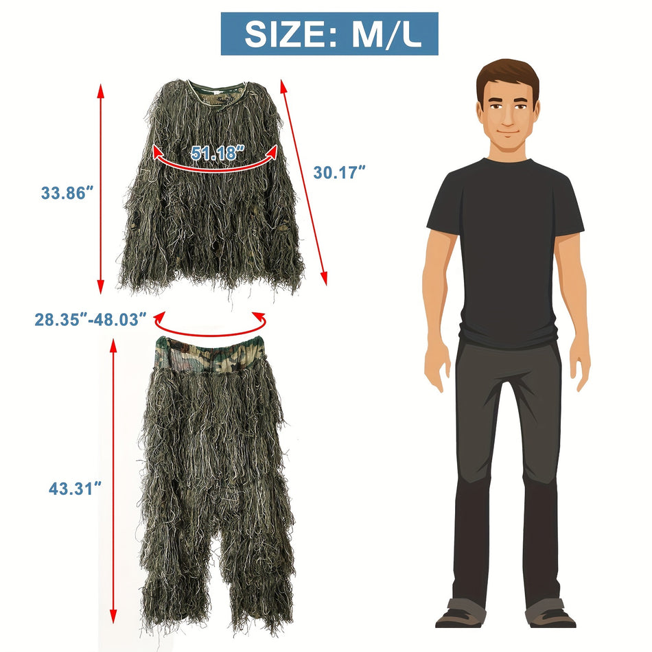 5 In 1 Ghillie Suit 3D Camouflage Hunting Apparel Including Jacket Pants Hood Carry Bag For Outdoors Hunting Gear Or Tactical Simulation Size M L