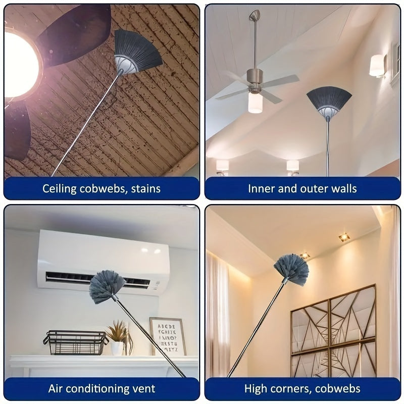 2 In 1 Feather Duster Set 19685Inch Extendable Handle For High Ceilings Stainless Steel Telescopic Pole Resin Head Duster For Living Room Bathroom And Toilet Spider Web Cleaner No Electricity Needed