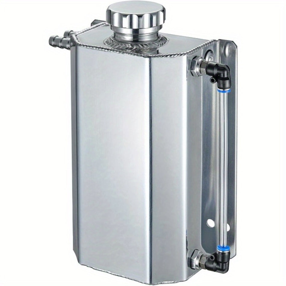 2L Polished Aluminum Silver Coolant Overflow Reservoir Tank Universal Radiator Reservoir Expansion Catch Can