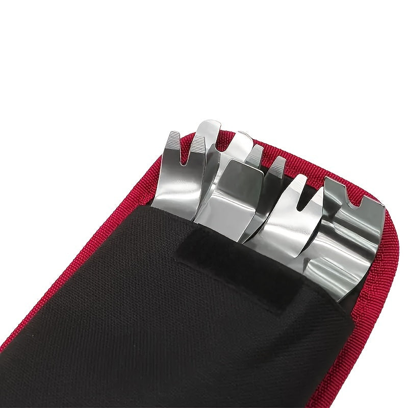 6Pcs Durable Stainless Steel Car Audio Modification Tool Kit   Pry Bars For Interior Door Panel Sound Insulation Removal Includes Securely Attached Blue Pouch Red