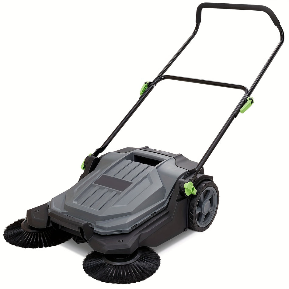Walk Behind Hand Push Floor Sweeper 256 Sweeping Width Floor Sweeper Manual Non Electric 5 Gallon Waste Container Angle Height Adjustable Folding Handle For Walkway Yard Garage Patio