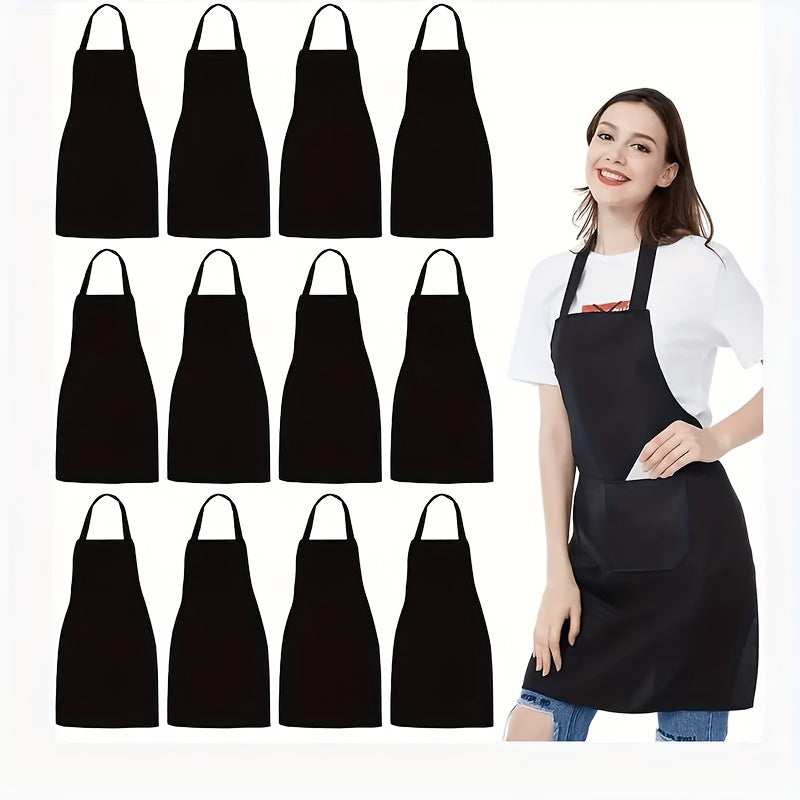 10Pcs Black Kitchen Aprons With Pockets   Durable Polyester Perfect For Cooking Grilling Machine Washable   Ideal For Restaurants Couples