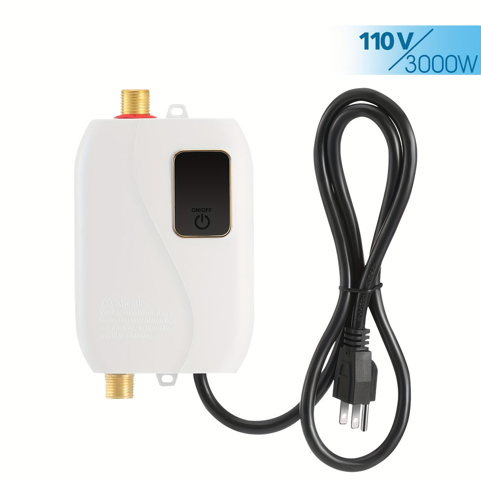 3000W Tankless Electric Hot Water Heater With Led Display Instant Consistent Water Heating For Kitchens Bathrooms Sinks 110V Easy Installation Stainless Steel Construction