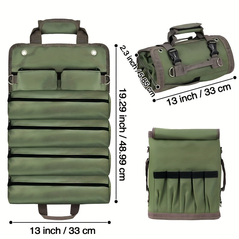Tool Bag Roll Up Heavy Duty Tool Organizer For Men Women Portable Tool Storage Box With 2 Detachable Zipper Pouch Compact Small Carrier Bag For Electrician Mechanic Father Day Dad Gifts