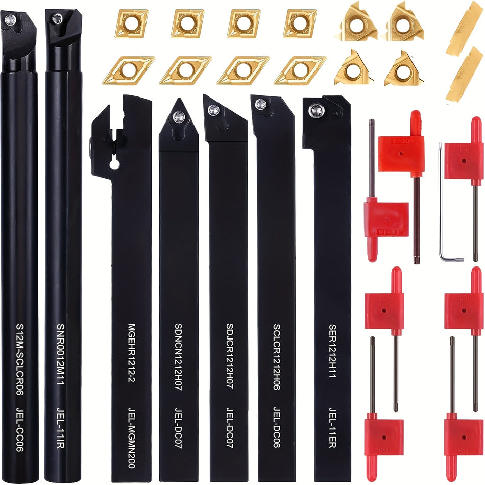 21Pcsset Lathe Turning Tools Set High Toughness Lathe Turning Tool Set With 14 Carbide Inserts   Versatile Thread Bracket For Steel Stainless Includes 7 Holders Durable 40Cr Steel Construction Ideal Gift For Diy Enthusiasts Professionals