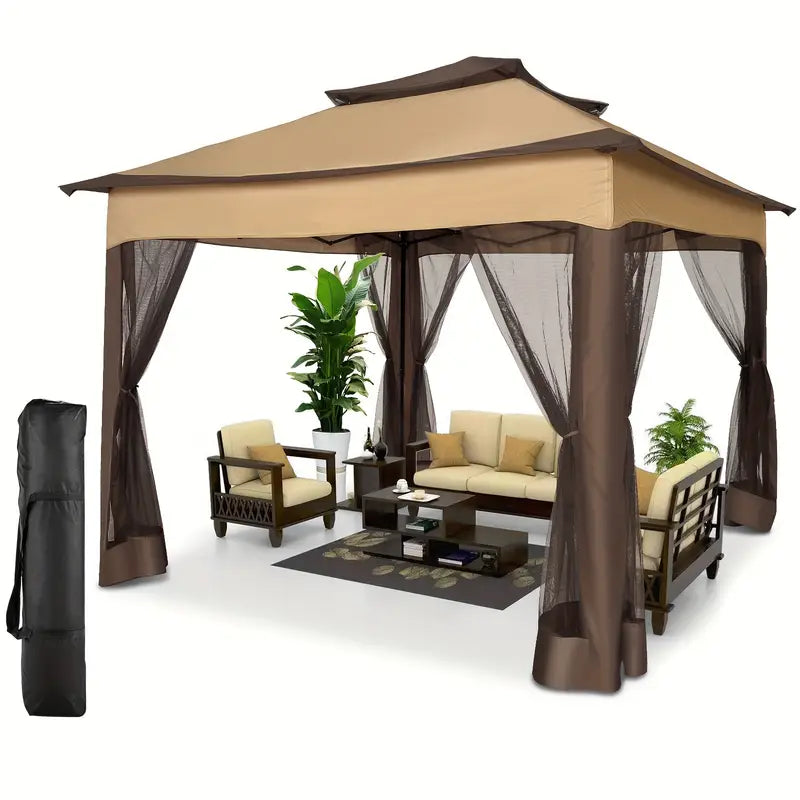 10X10 Pop Up Gazebo With Mosquito Nettings Waterproof Outdoor Gazebo With Sidewalls Patio Gazebo Tent For Backyard Garden Lawn Parties With Vented Roof And Carry Bag Coffee Dark Brown
