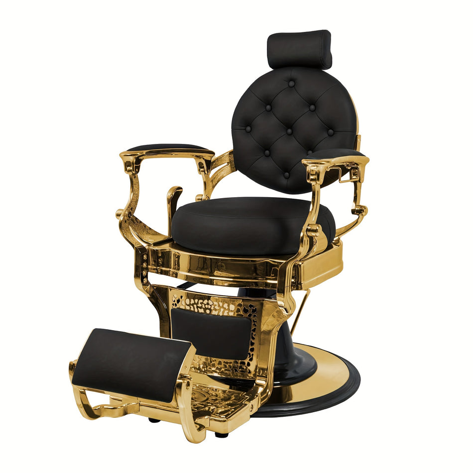 Vintage Aluminum Barber Chair   Hydraulic Reclining 360 Degree Swivel Heavy Duty For Barbershop Hair Salon Tattoo Massage Spa Golden Color
