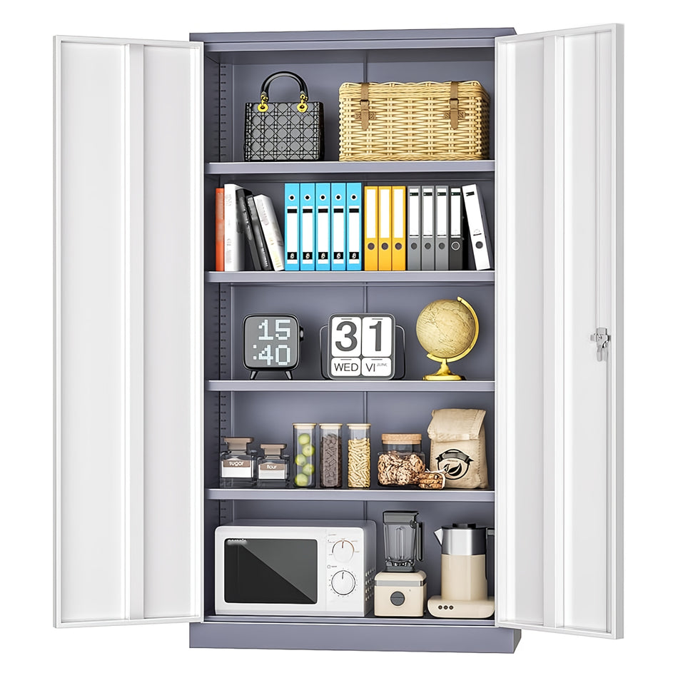 71 Tall Heavy Duty Metal Storage Cabinet   Locking Doors 4 Adjustable Shelves Ideal For Home Office Garage Organization Double Grey