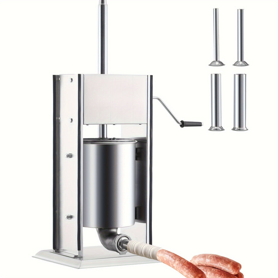 Sausage Stuffer Manual 15Lb7L Capacity Two Speed 304 Stainless Steel Sausage Filling Machine With 4 Stuffing Tubes Silver