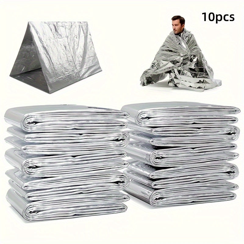 10Pcs Emergency Mylar Thermal Blankets 52X82   Durable Polyester Reflective Foil Survival Blankets For Camping Hiking Outdoor Weather Protection Emergency Shelter Ground Cover   No Magnesium Rodflint Blankets