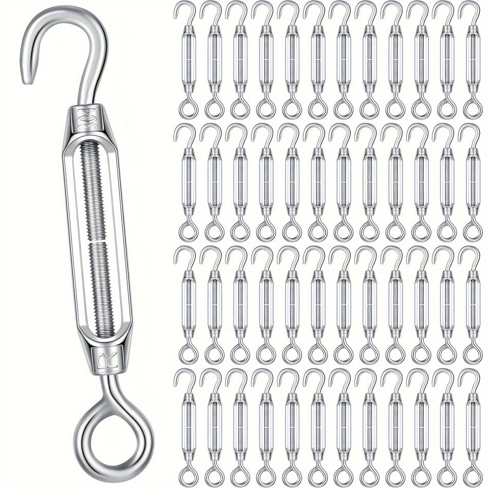 48 Pcs Stainless Steel 4 Mm Wire Rope Hook And Eye Turnbuckle For Cable Tension Diy String Light Picture Hanging Wire Garden Fence Gate Wire Tent Rope
