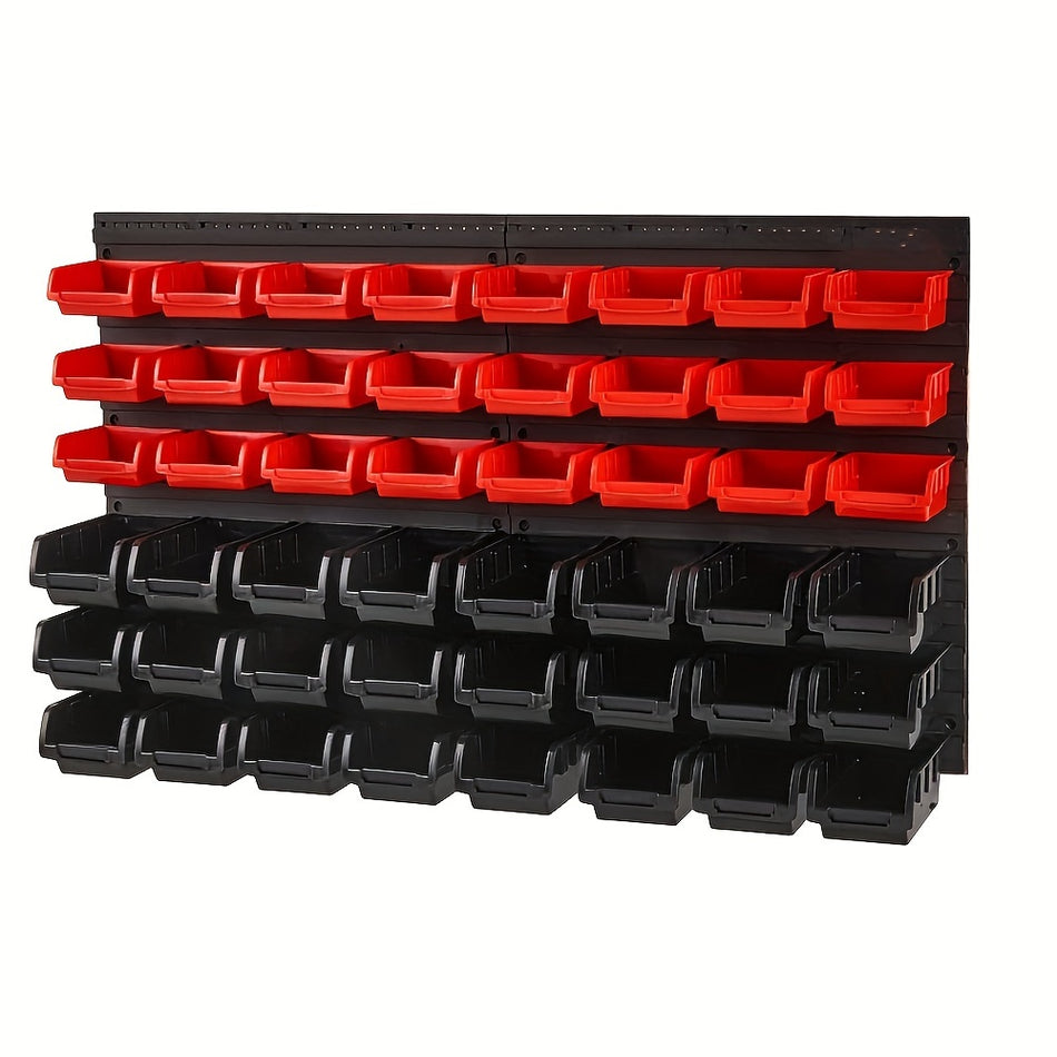 48 Bin Wall Mounted Storage Rack In Red Black   Durable Plastic Organizer For Garage Workshop   Ideal For Screws Nuts Bolts Beads Small Tools With Labels Color Red Black