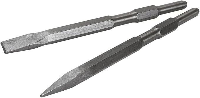 2 Pieces Point And Flat Concrete Chisels For Electric Demolition Jack Hammer 58 Hex Shank 2Pc Chisel Bit Setsilver