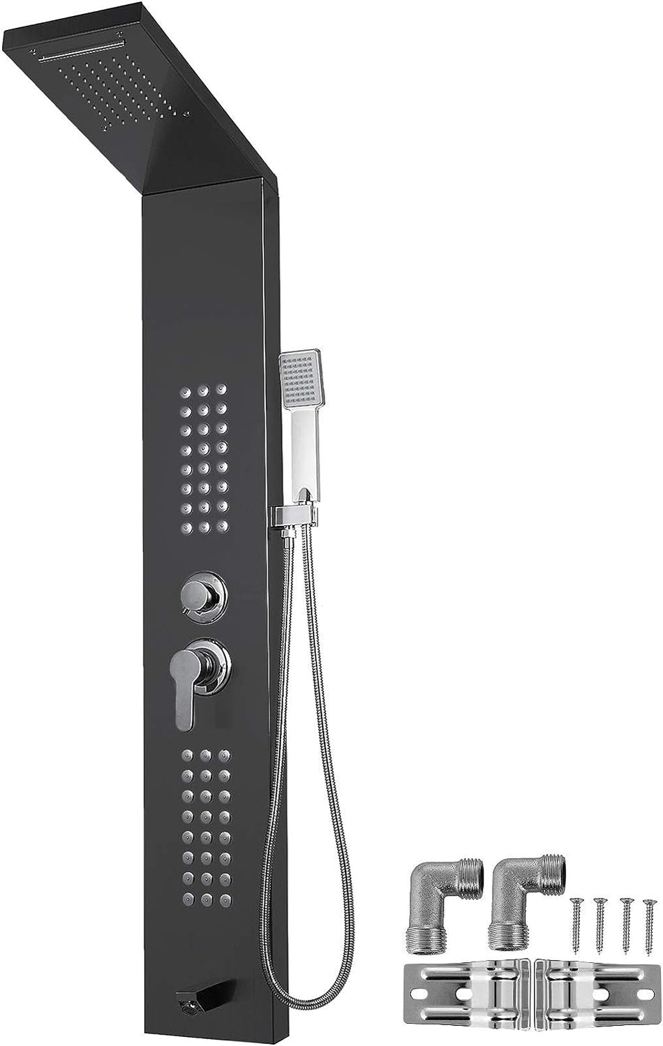 Shower Panel Tower System Stainless Steel Multi Function Shower Panel With Spout Rainfall Waterfall Massage Jets Tub Spout Hand Shower For Home Hotel Resort Split Type Black Split Black