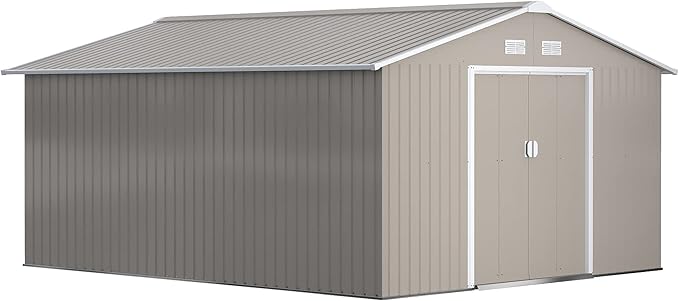 11 X 13 Outdoor Storage Shed Garden Tool House With Foundation Kit 4 Vents And 2 Sliding Doors For Backyard Patio Garage
