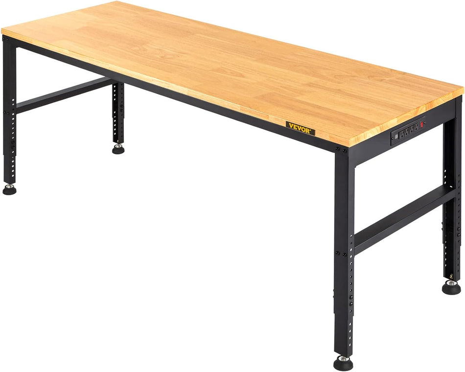 Workbench Adjustable Height 53 L X 18 W X 383 H Garage Table W 285   383 Heights 2000 Lbs Load Capacity With Power Outlets Hardwood Top Metal Frame Foot Pads For Office Home