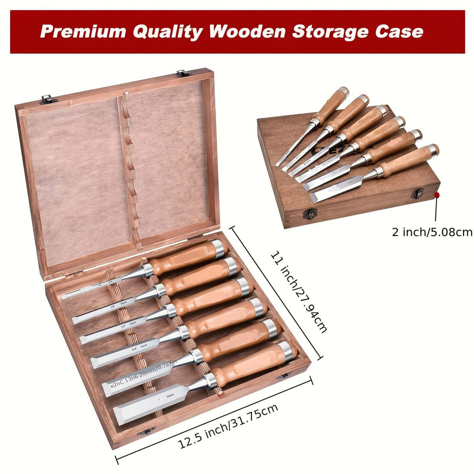 6Pcs Chrome Vanadium Steel Wood Chisel Set Sharp 60Crv Edges Professional Woodworking Tools For Craftsmen Carpentry   Durable Beech Wood