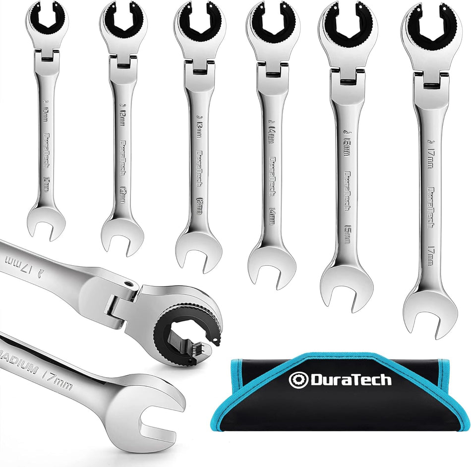 6 Piece Ratcheting Wrench Set With Open Flex Head Metric Ratcheting Tubing Wrench Set 10 17Mm 72 Tooth Gear Cr V Steel With Organizer Bag Gifts For Men