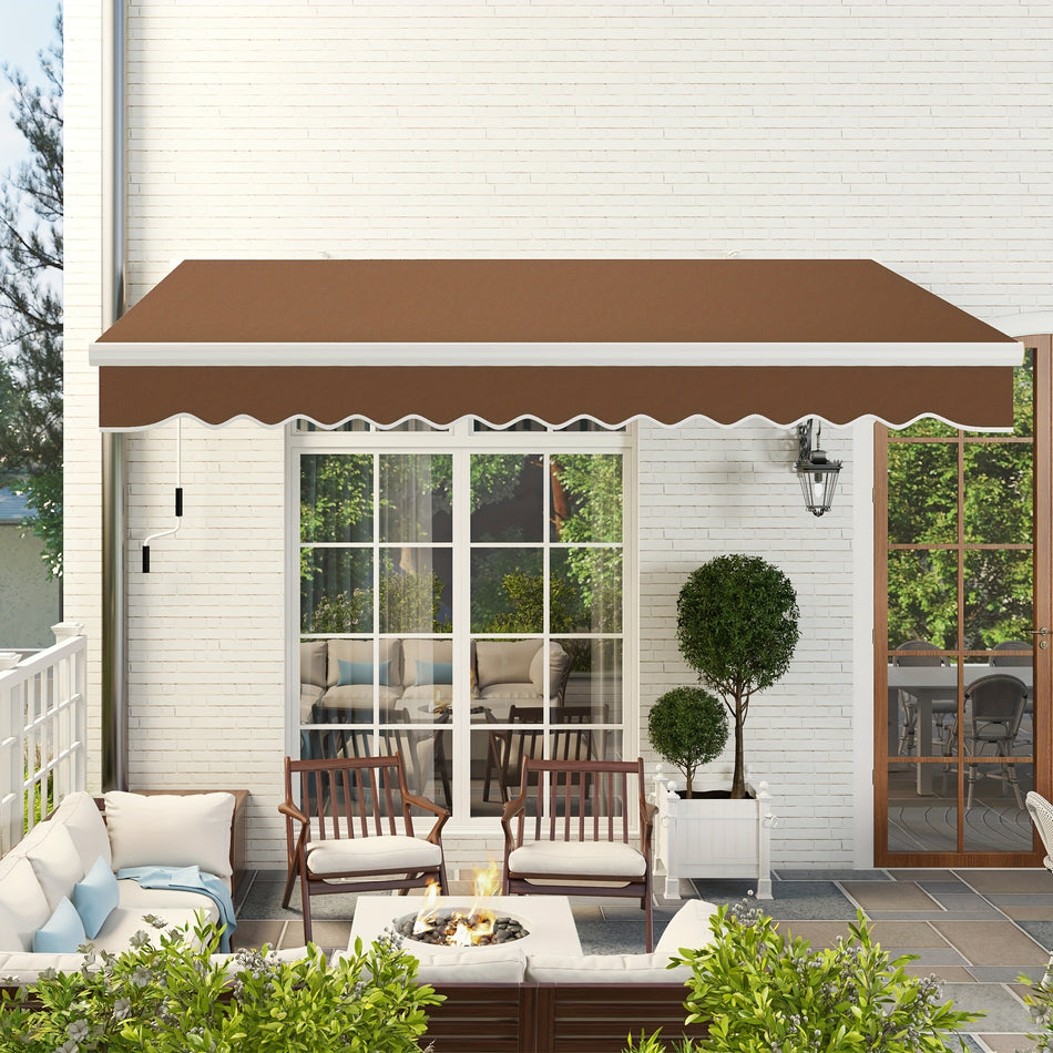 13 X 8 Retractable Awning Patio Awnings Sunshade Shelter W Manual Crank Handle Uv Water Resistant Fabric And Aluminum Frame Coffe Color