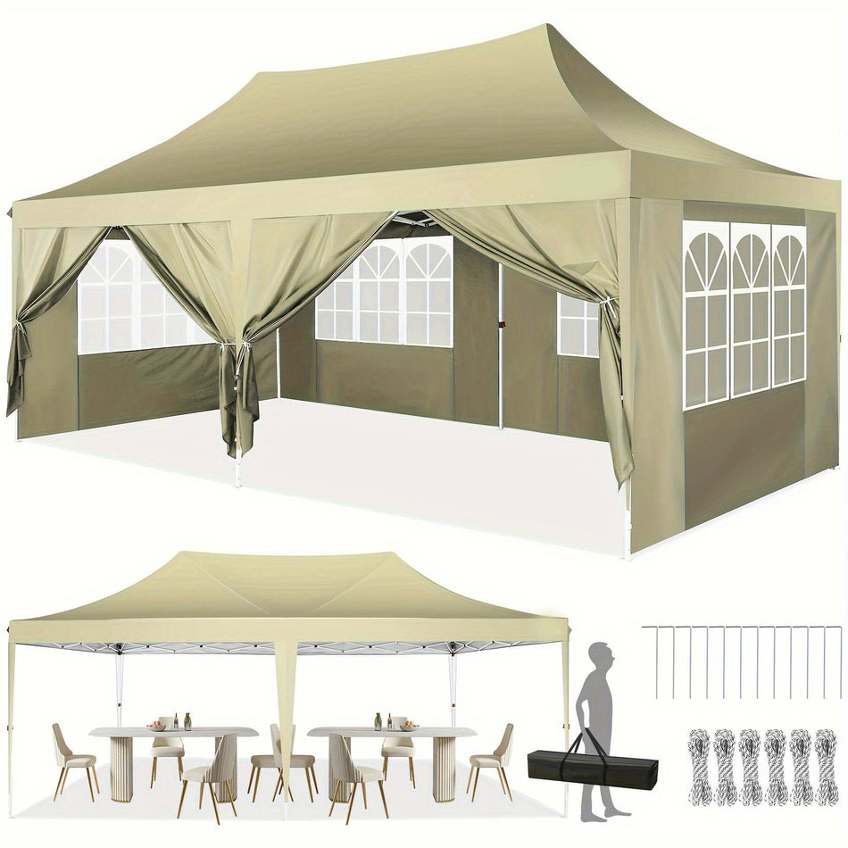11811X23622Inch Pop Up Canopy With 6 Detachable Sides Outdoor Canopy Tent For Parties And Weddings Instant Sun Shelter With Upgraded Raised Roof And Carry Bag Sun Shelter For Beach And Outdoor Camping Khaki Color