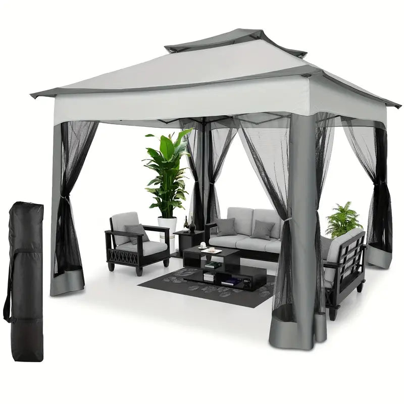 10X10 Pop Up Gazebo With Mosquito Nettings Waterproof Outdoor Gazebo With Sidewalls Patio Gazebo Tent For Backyard Garden Lawn Parties With Vented Roof And Carry Bag Dark Light Gray Dark Gray Color