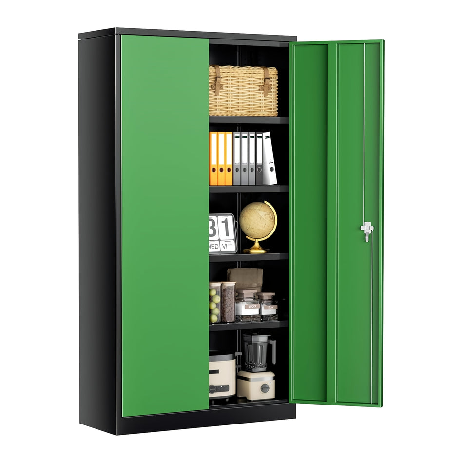 71 Tall Heavy Duty Metal Storage Cabinet   Locking Doors 4 Adjustable Shelves Ideal For Home Office Garage Organization Black Green