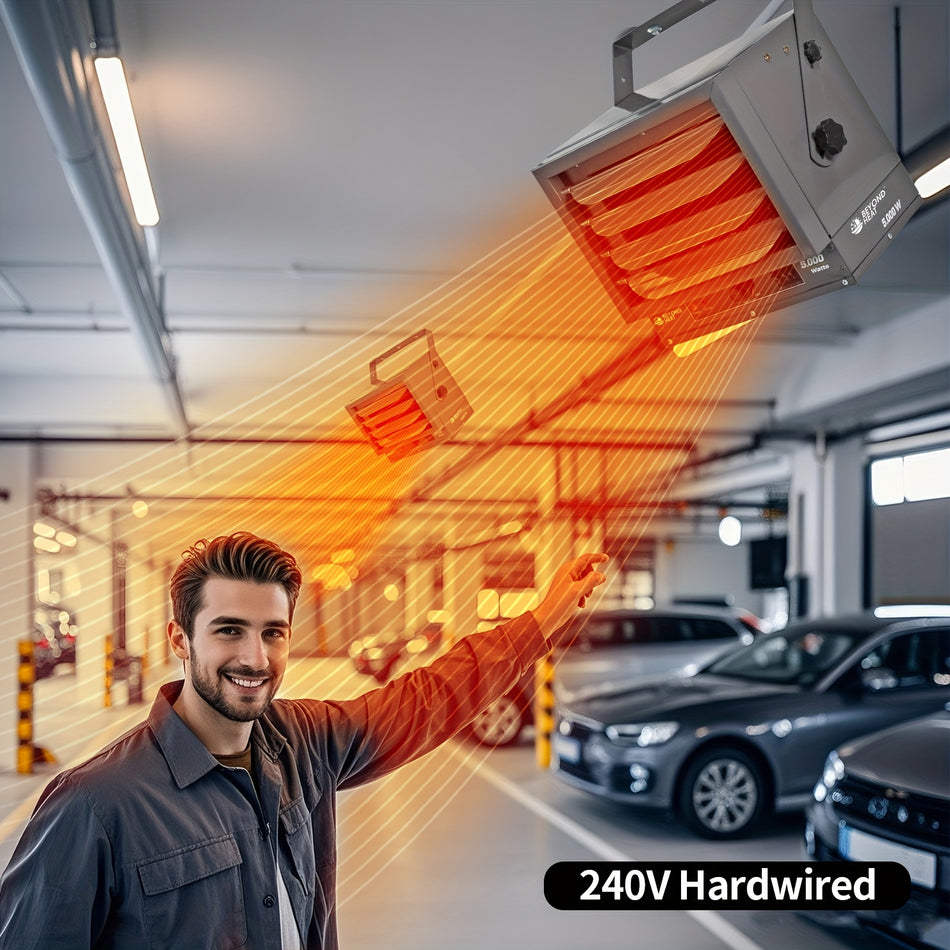 240V 5000W Hardwired Garage Heater   Adjustable Thermostat 3 Heating Settings Overheat Protection Manual Control