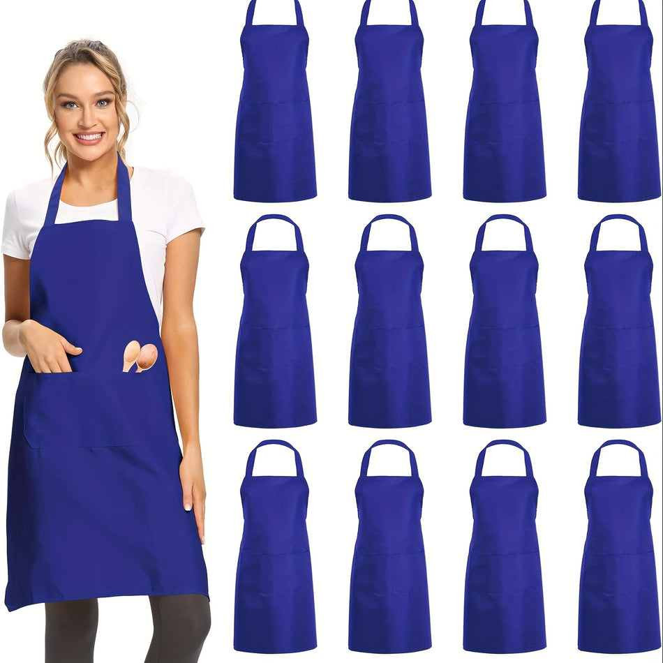 12 Pack Unisex Apron   Adjustable Waterdrop Resistant Apron With 2 Pockets For Chef Bbq Drawing   Cooking Kitchen Apron Bulk Blue 12Pcs