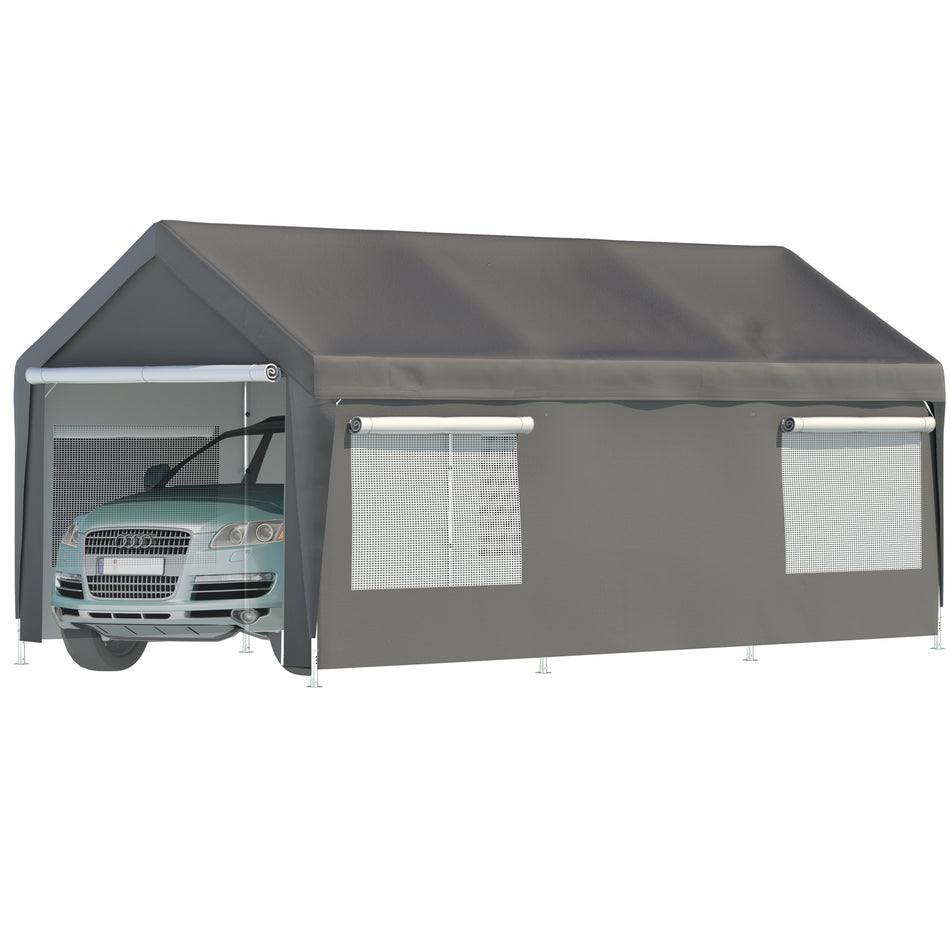 10X20 Ft Heavy Duty Carport Canopy   Boat Car Garage With Removable Sidewalls And Roll Up Ventilated Windows