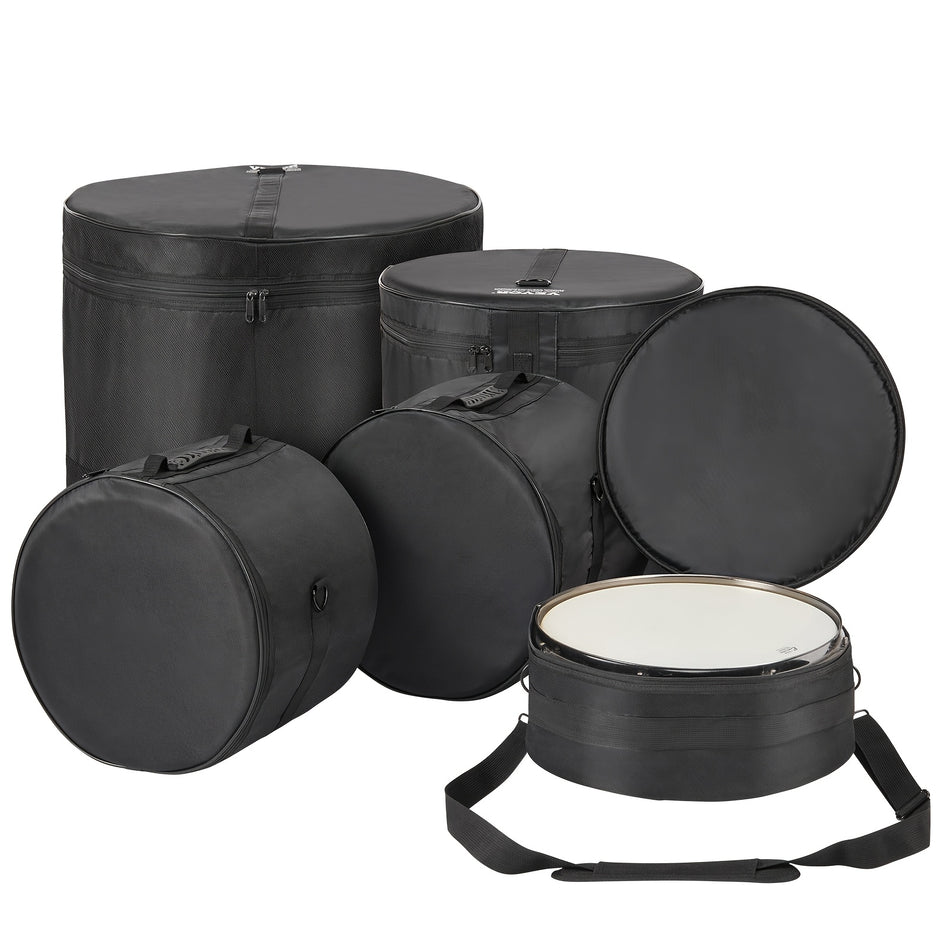 5Pcs Drum Bag Kit Durable 1680D Oxford Material Cushioned Cases With 15M Removable Shoulder Strap And Carry Handles Collapsible Fits 22 Bass 121316 Toms Black