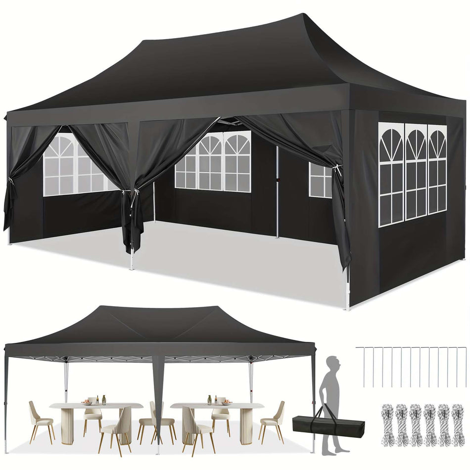 11811X23622Inch Pop Up Canopy With 6 Detachable Sides Outdoor Canopy Tent For Parties And Weddings Instant Sun Shelter With Upgraded Raised Roof And Carry Bag Sun Shelter For Beach And Outdoor Camping Black Color
