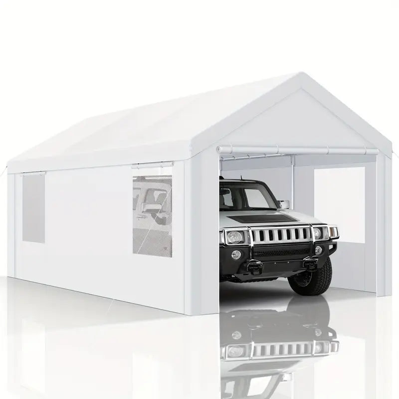 10X20Ft Carport Heavy Duty Portable Garage With Removable Sidewalls Sun Shelter For Beach And Outdoor Camping Ventilated Windows Built In Sandbags Car Canopy For Truck Boat Suv With Waterproof And Uv Resistant White Color