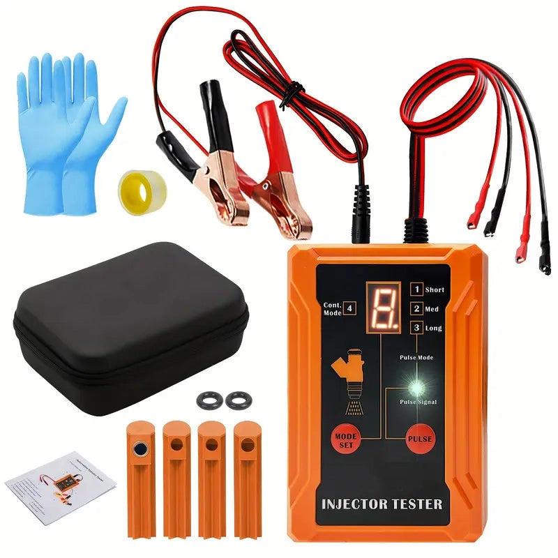 Universal Fuel Injector Tester And Diy Cleaning Tool Kit 8 Pulse Modes 4 Wire Dual Channel For 2 Fuel Injectors 4 Size Cleaning Adapters 12V5V Output Power   Automotive Repair Tool   For Mechanics Diy Enthusiasts   Ideal Gift For Car Owners
