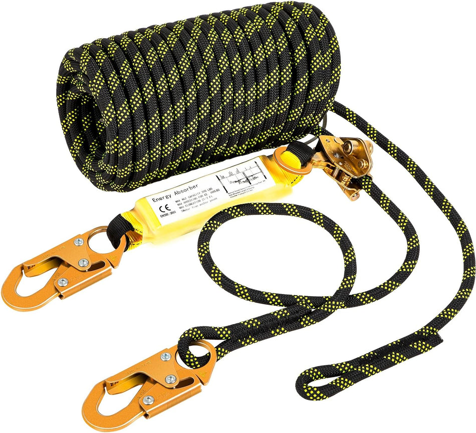 Vertical Lifeline Assembly 150 Ft Fall Protection Rope Polyester Roofing Rope Ce Compliant Fall Arrest Protection Equipment With Alloy Steel Rope Grab Two Snap Hooks Shock Absorber