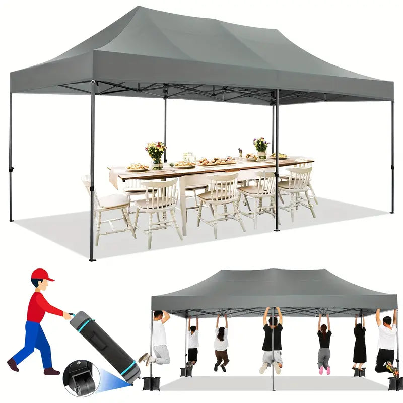 10X20Ft Heavy Duty Pop Up Canopy Tent Wind Waterproof Commercial Outdoor Canopy Wedding Party Tents For Parties All Season Sun Shelter For Beach And Outdoor Camping Grey Color