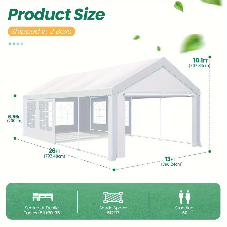 13 X 26 Party Tent Heavy Duty Event Tent Temporary Emergency Shelter With Removable Side Walls With Church Window Awning For Beach And Outdoor Camping Wedding Tent Carport Easy To Set Up Uv 50 Waterproof