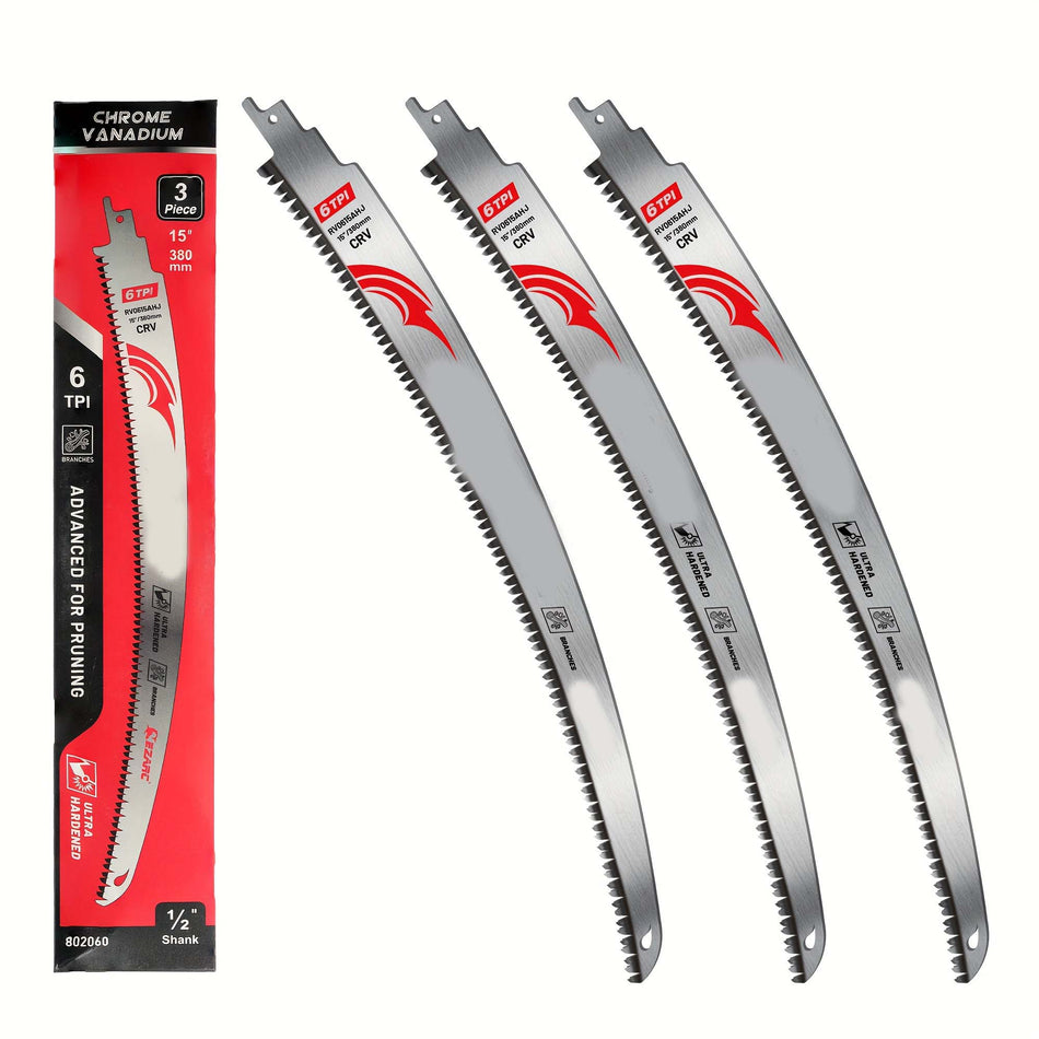 15 Inch 3Pcs 6Tpi Chrome Vanadium Steel Reciprocating Saw Blades   Arc Edge For Smooth Wood Cutting Tree Trimming   Triple Ground Teeth For Efficient Clean Cuts