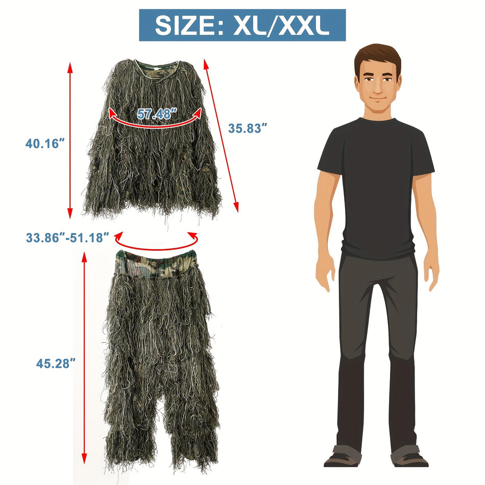 5 In 1 Ghillie Suit 3D Camouflage Hunting Apparel Including Jacket Pants Hood Carry Bag For Outdoors Hunting Gear Or Tactical Simulation Size Xl Xxl