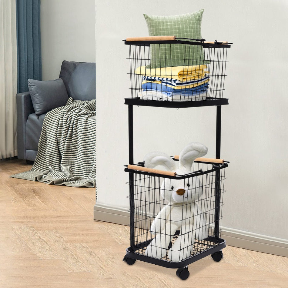2 Tiers Laundry Hamper Laundry Sorter Vertical Rolling Laundry Cart With 4 Universal Wheels With 2 Pull Out And Removable Shelf Clothes Hamper With Divided Bag For Laundry Room Bathroom Dorm
