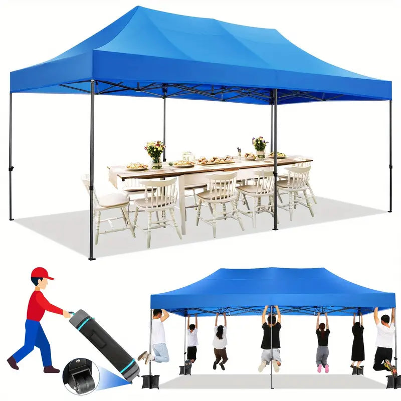 10X20Ft Heavy Duty Pop Up Canopy Tent Wind Waterproof Commercial Outdoor Canopy Wedding Party Tents For Parties All Season Sun Shelter For Beach And Outdoor Camping Blue Color